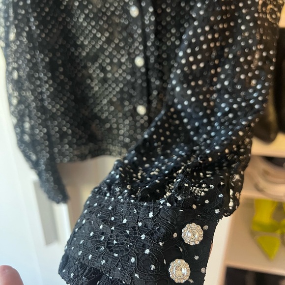 lace rhinestone long sleeve button up blouse - Picture 7 of 8